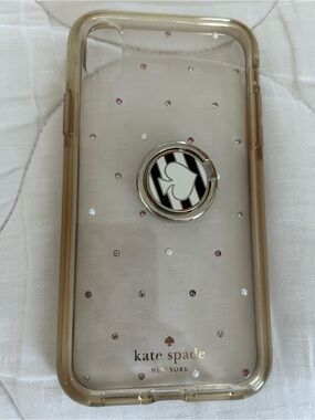 kate spade Clear Phone Case with Gold Trim, Pink & Clear Crystal Dots and Ring